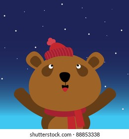 Brown bear in the night sky