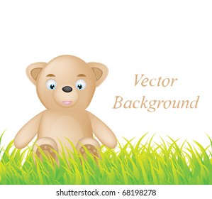 Brown bear on a green grass,vector