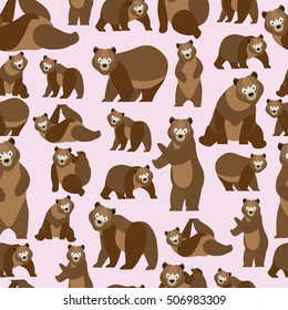 Brown bear on pink background pattern. Animal seamless pattern design. 