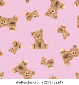 brown bear pattern in pink background