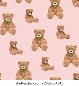 brown bear pattern in pink background