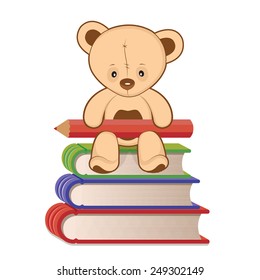 brown bear with pencil and book illustration