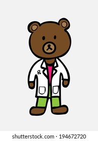 Brown bear in pharmacist uniform