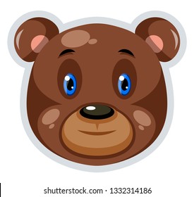 A Brown Bear with pink ears and blue eyes, vector, color drawing or illustration.