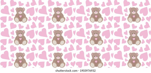 Brown bear and pink hearts-pattern for February 14