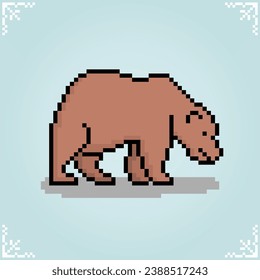 Brown bear pixel art. Cute animals for game assets in vector illustrations.