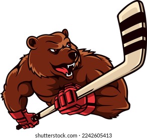 Brown Bear Player Holding a Hockey Stick