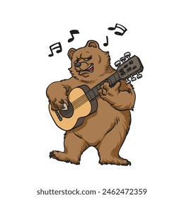 A brown bear playing guitar.vector illustration.
