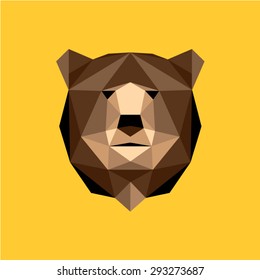 Brown bear portrait. Abstract low poly design. Vector illustration.