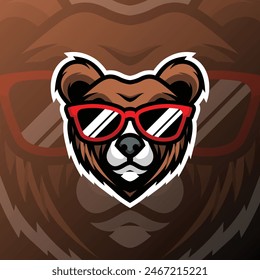 a brown bear with red glasses and brown background