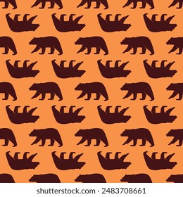 Brown Bear Repeat Pattern on Orange Background