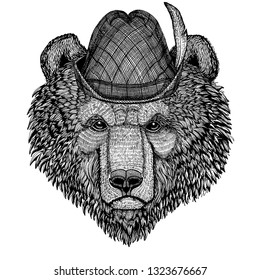 Brown bear Russian bear Hand drawn image for tattoo, t-shirt, emblem, badge, logo, patch