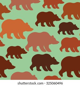 Brown bear seamless pattern. Background of wild animal Alaska. Siberian mammals. Fabric ornament