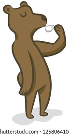 A brown bear sips a cup of espresso.