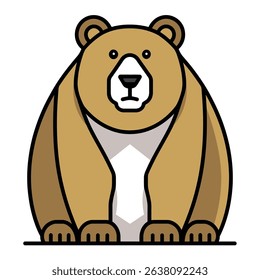 Brown bear sits idly cartoon style simple white background