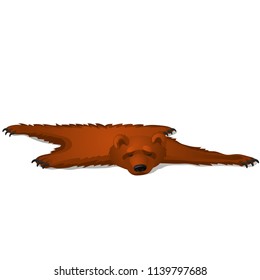 Brown bear skin isolated on white background. Vector cartoon close-up illustration.