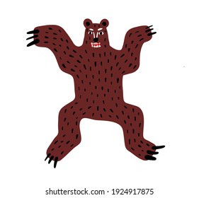 Brown Bear Skin Vector Illustration. Funny And Scared Wild Animal From The Forest Cartoon Isolated On White Background.