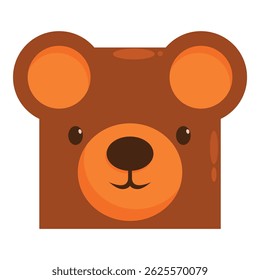 Brown bear square face is smiling and looking forward in this illustration