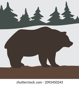 Braunbär im Winterwald, Vektorgrafik, Silhouette des Bären
