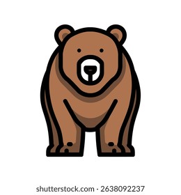 Brown bear stands calmly simple illustration white background