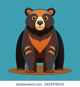 El oso pardo se para en sus patas sobre un fondo azul