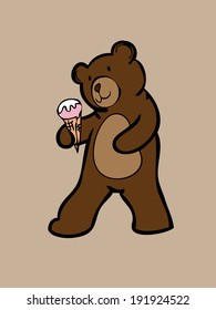 Brown bear with strawberry flavor ice cream