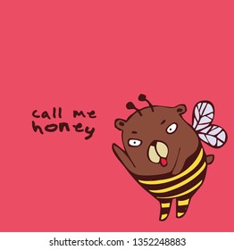 brown bear  sweet bee  character cartoon  vector  illustration