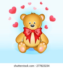 Brown bear toy with a bow