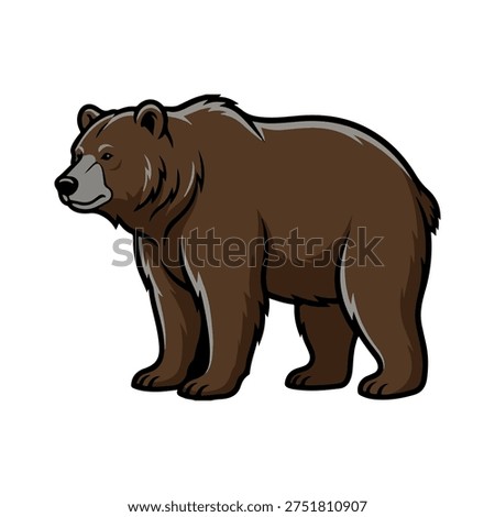 Brown bear vector illustration isolated on white background. Grizzly bear standing side view, mascot or logo design element.