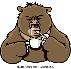 Brown Bear Wakes up with a Cup of Coffee