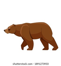 Brown bear walking free. Cartoon vector flat illustration isolated on white background.