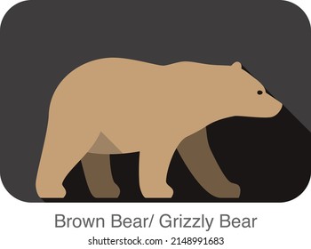 Brown bear walking side flat 3D icon design, vector illustration