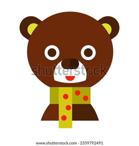 Brown bear in warm scarf flat vector icon. Russian national symbolm mascot animal with funny face isolated on white background. Toy characters, animal, tradition concept