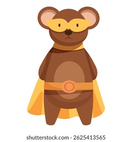 Brown bear wearing superhero costume with yellow mask and cape, ready to save the day