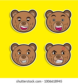 Brown bears with different facial expressions color sticker set