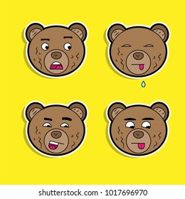 Brown bears with different facial expressions color sticker set