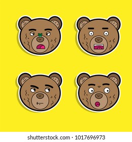 Brown bears with different facial expressions color sticker set