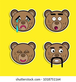 Brown bears with different facial expressions color sticker set