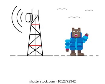 Brown bears near communications tower on north pole