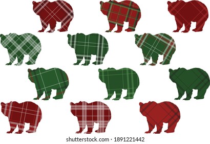 Braunbär-Silhouetten-Set Büffel auf weißem Hintergrund