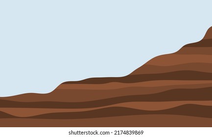 Montaña sedimentaria marrón. Roca y pendiente del suelo.