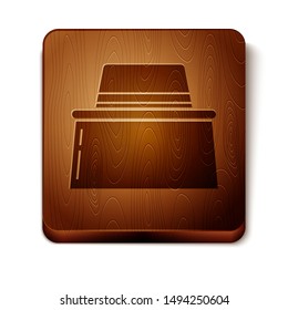 Brown Beekeeper with protect hat icon isolated on white background. Special protective uniform. Wooden square button. Vector Illustration