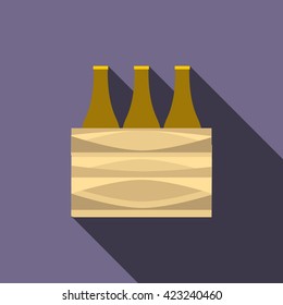 Brown beer bottles icon, flat style