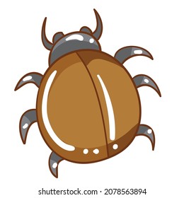 brown beetle with black paws, cartoon illustration, isolated object on white background, vector, eps