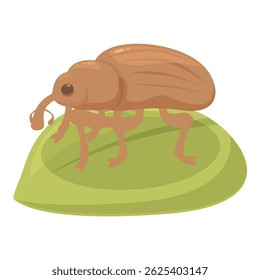 Besouro marrom de pé em uma ilustração de folha verde
