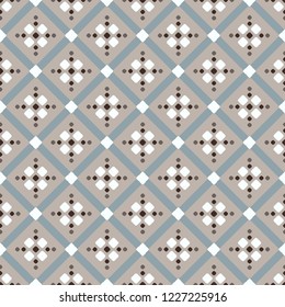 Brown beige blue white vector seamless geometric pattern with rhombus
