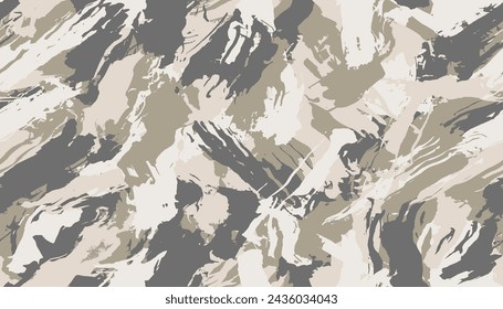 Brown beige camouflage seamless grunge pattern. Modern urban camo texture, fashionable fabric. Desert masking color. Stock vector illustration