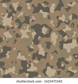 Brown beige camouflage seamless pattern. Modern military camo texture. Desert masking color. Stock vector illustration.