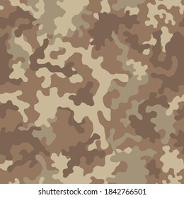 Brown beige camouflage seamless pattern. Modern military camo texture. Desert masking color. Stock vector illustration.