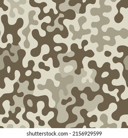 Patrón sin costuras de camuflaje beige marrón. Textura de camo militar moderna. Color de máscara del desierto. Ilustración vectorial de material.